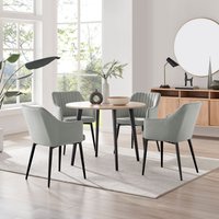 FurnitureboxUK, Palma Beige Stone Effect Round Dining Table and 4 Arlon Silver Leg Chairs - Cream FurnitureboxUK, Palma Beige Stone Effect Round Dining Table and 4 Arlon Silver Leg Chairs - Cream