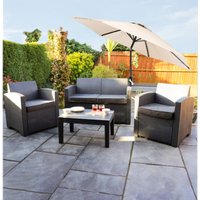 2m Black Outdoor Crank and Tilt Garden Parasol - Cream