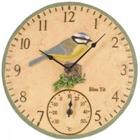 12" Blue Tit Bird Clock - Cream,Blue,Green,Brown