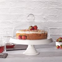 Ceramic Cake Stand with Glass Cover - Clear