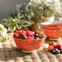 Set of 4 KitchenCraft Leaf Print and Terracotta Look Ceramic Bowls - Grey