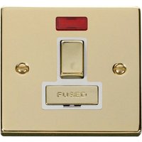 Polished Brass 13A Fused Ingot Connection Unit Switched With Neon - White