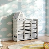5-Tier Plastic Toy Storage Organizer with 15 Pull-Out Bins - Grey & White