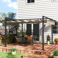 Outsunny Retractable Pergola Canopy with Aluminium Frame - Khaki / AluminiumMetalPolyester