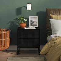 Fluted Ready Assembled 2 Drawer Bedside - Black Ash