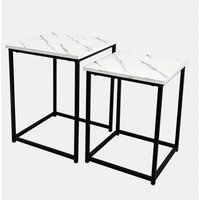 2 Piece Square Wooden Side Tables - White