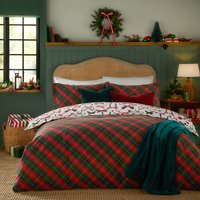 Nathalie Festive Bows Printed Duvet Cover Set Single - Berry/Pine