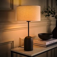 Kaiden Dome Table Lamp with Linen Trim Shade - White / Yes