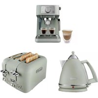 De'Longhi Argento 1.7L Kettle, 4-Slice Toaster and Stilosa Coffee Machine - Green