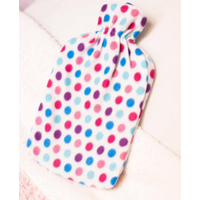 Hot Water Bottle with Soft Spotted Fleece Cover 1.8L Capacity - Mix