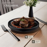 Crockery Set Una, 6 Of Each Dinnerware, Dishwasher- And Microwave-Safe - Black / 6 Large Plates, 6 Deep Plates, 6 Small Plates, 6 Bowls