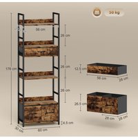 Industrial Bookcase Bookshelf with Shelves Fabric Drawers - Rustic Brown