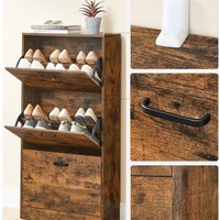 Shoe Cabinet With 3 Flip Doors, 3-Tier Wooden Storage - Bronze