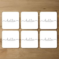 Text Hello Designer Coaster Set - White