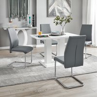 Imperia 4 Modern White High Gloss Dining Table and 4 Lorenzo Chrome Chairs Set - Grey