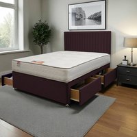 Emily Plush Bed Set With Mattress, 4 Drawers And 24"Headboard - Aubergine / Small Double