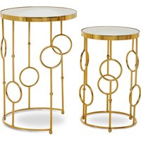Rabia Set Of 2 Circle Pattern Side Table - Gold