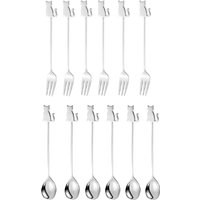 Stainless Steel Cat or Fish Fork and Spoon Set - Silver / 14cm / 12