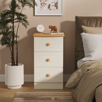 Warwick Ready Assembled 3 Drawer Bedside Cabinet - Cream Ash & Modern Oak