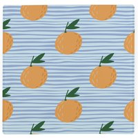 Striped Mandarins Large Square Worktop Protector - Smooth Glass Chopping Board - Blue