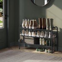 3 Tier Metal Shoe Organizer with Hooks, Black - Ink Black
