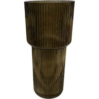 Four Candle Olive Green Tall Glass Ribbed Vase