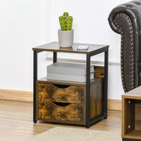 HOMCOM Industrial Side Table with Drawer - Rustic Brown