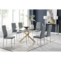FurnitureboxUK, Leonardo Gold Dining Table With Six Milan Chairs - Grey FurnitureboxUK, Leonardo Gold Dining Table With Six Milan Chairs - Grey