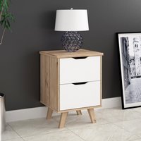 FWStyle Scandi 2 Drawer Bedside Matt White with Oak Deep Drawer Design - White on Oak