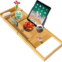 Bamboo Bath Caddy Bath Tray with Extending Sides - Natural