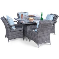 Arizona Fire Pit Square Rattan Patio Dining Set - Grey / 4