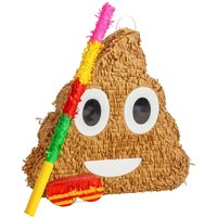 Poop Emoji Cardboard Pinata, Stick and Blindfold Set - Brown