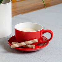 Coloured Cappuccino Cup and Saucer Set - 250ml - Red
