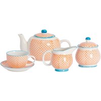 15 Piece Hand-Printed Tea Set - Orange