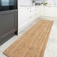 Chunky Boucle Natural Jute Rustic Area Rug - Warm Beige / 240 x 70cm