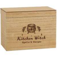 Kitchen Witch Wooden Recipe Box - Brown