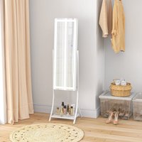 HOMCOM Full Length Mirror with LED, Dimmable Floor Mirror with Storage Shelf - White