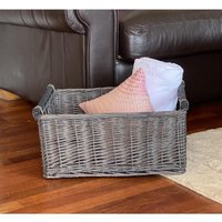 Kitchen Log Fireplace Wicker Storage Basket With Handle Xmas Hamper - Grey / 30cm