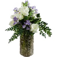 White Rose Purple Starflower Display Glass Vase - White Rose Purple Starflower Glass Vase