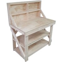 Plywood Top Workbench With Back Panel And Double Shelf - Natural / 240cm