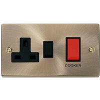 Antique Brass Cooker Control 45A With 13A Switched Plug Socket - Antique Brass