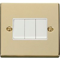 Polished Brass 10A 3 Gang 2 Way Light Switch - White