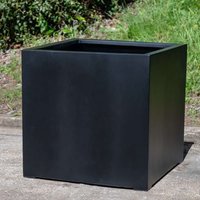 Black Stone Composite Cube Planter - Black
