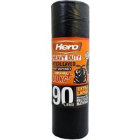 Hero 90L Bin Bags Extra Strong Tie Handle Black - Black