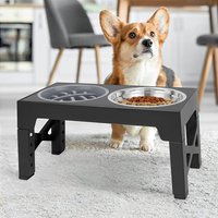 Double Dog Bowl Feeder with Adjustable Foldable Stand - Black / 1x Slow Feeder Bowl, 1x Standard Bowl