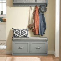 SoBuy Stable Storage Shoe Bench with 2 Doors and Seat Cushion - Grey