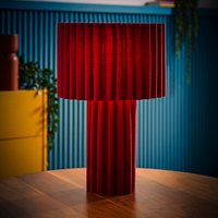 Lenny Ribbed Fabric Table Lamp with Drum Lampshade and LED Bulb - Burgundy