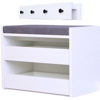 Shoe Racks Storage Bench with Wall Mounted Coat Stand - White / 60cm
