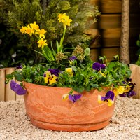 Caesar Marble Effect Terracotta Bowl Planters - Terracotta / 34.5cm / 1
