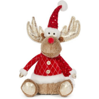 Sitting Plush Golden Dancer Reindeer Decoration - Red